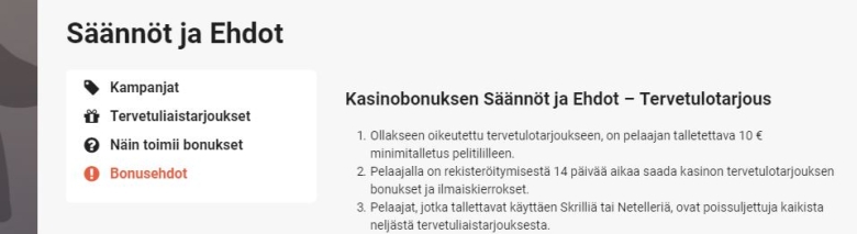 Bonusehdot ja LeoVegas